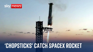 Thumbnail for SpaceX completes world first landing after rocket booster caught by mechanical arms | Sky News