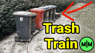 Thumbnail for I put my trash cans on rails and now they move automaticaly! (Trash Train) | Max Maker